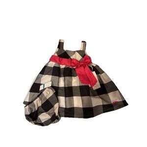 Lilybird Toddler Size 24M Black & White Plaid Pink Bow Sleeveless Dress Bloomers